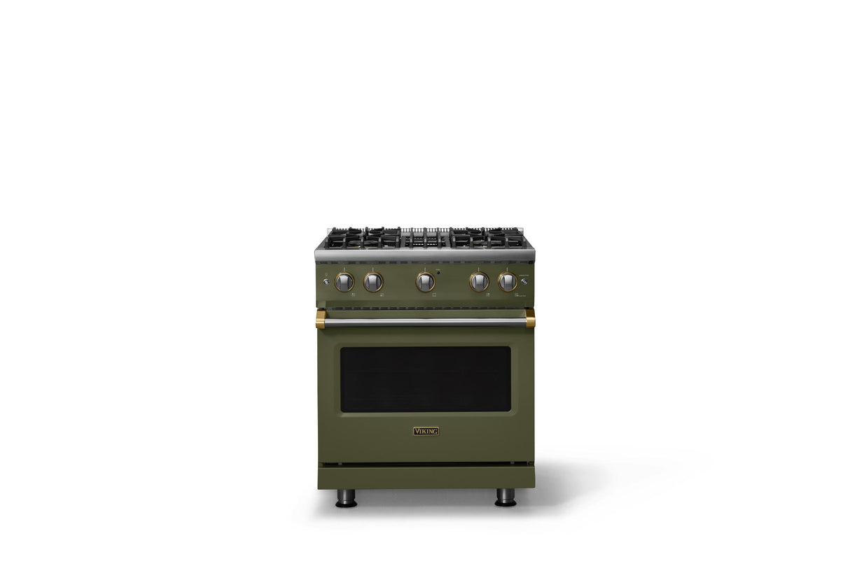 30"W. Sealed Burner Gas Range (Finish: Martini, Trim: Brushed Brass, Fuel: Natural Gas)