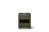 30"W. Sealed Burner Gas Range (Finish: Martini, Trim: Brushed Brass, Fuel: Natural Gas)