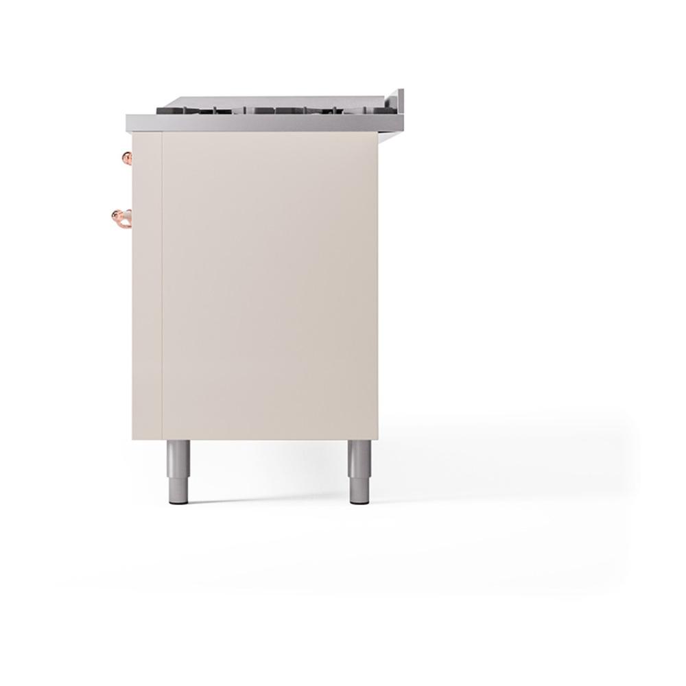 ILVE UN60FQNMPAWP Nostalgie II Noblesse 60 inch Dual Fuel Range (9 Sealed Burners + Griddle, Natural Gas, Solid Door, Antique White, Copper)