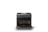 36"W. Sealed Burner Gas Range (Burner: 4g, Finish: Cast Black, Trim: Polished Chrome, Fuel: Propane)