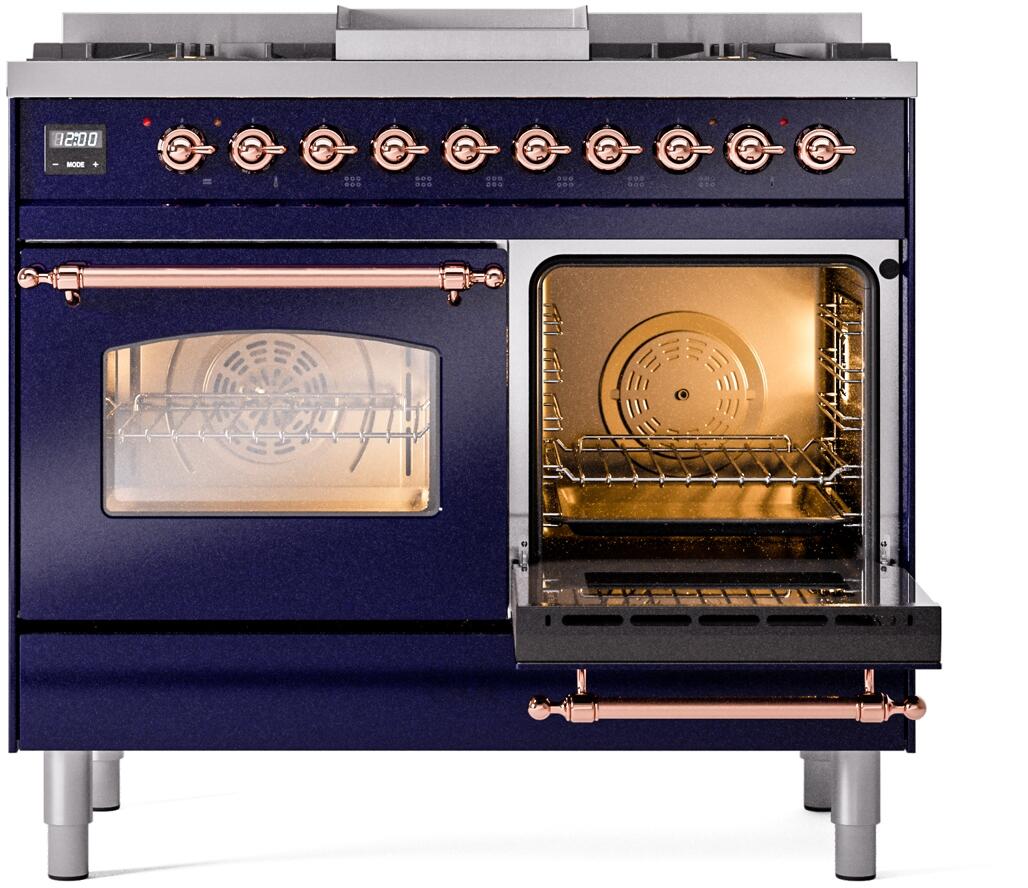 Nostalgie II 40 Inch Dual Fuel Natural Gas Freestanding Range in Blue with Copper Trim