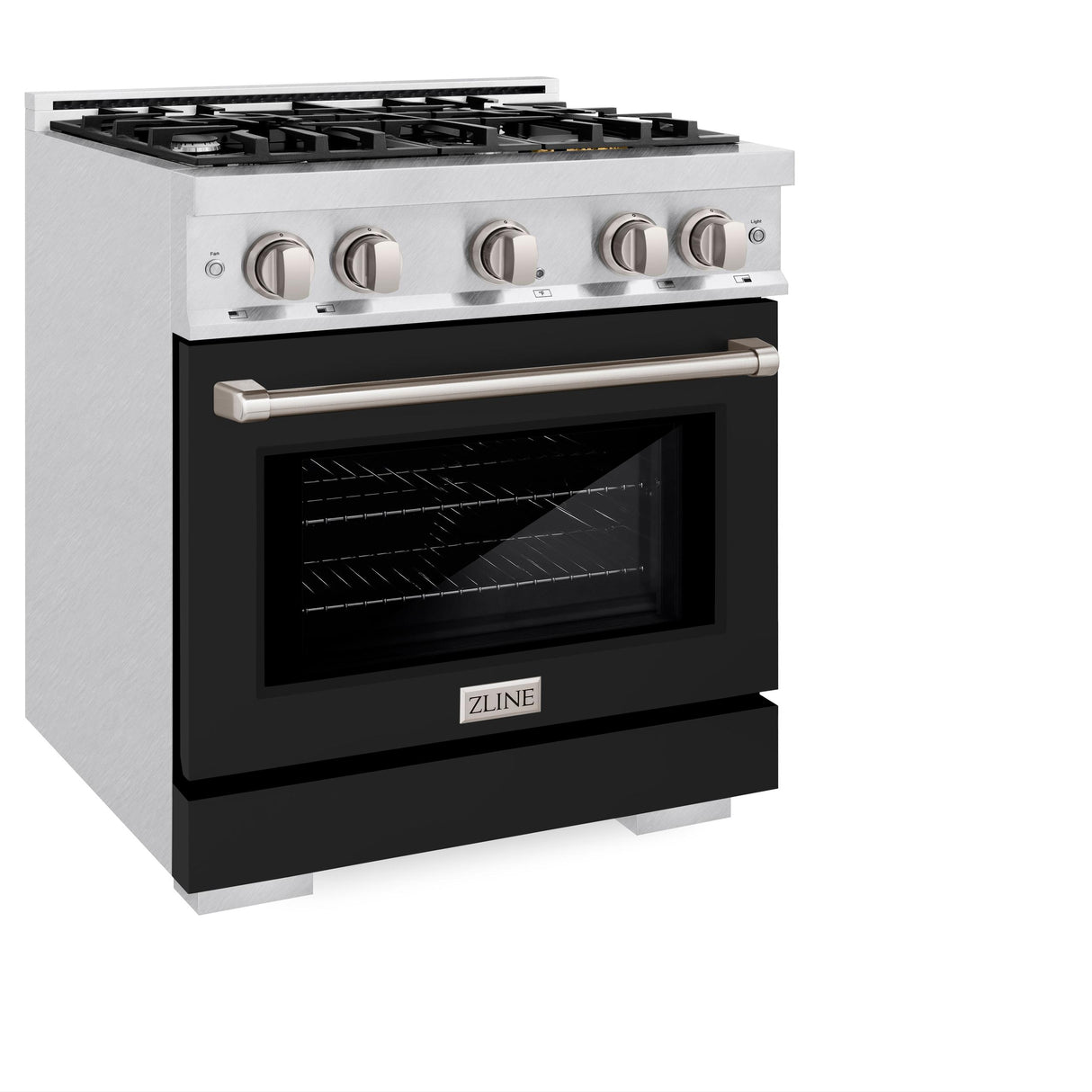 ZLINE 30 in. 4.2 cu. ft. Select Dual Fuel Range with 4 Burner Gas Cooktop and Electric Convection Oven in DuraSnow' Stainless Steel with Black Matte Door (HDRS-BLM-30)