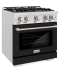ZLINE 30 in. 4.2 cu. ft. Select Dual Fuel Range with 4 Burner Gas Cooktop and Electric Convection Oven in DuraSnow' Stainless Steel with Black Matte Door (HDRS-BLM-30)