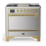 ILVE UM36FQNR3SSGLP Majestic III 36 inch Dual Fuel Range with 6 Black Brass Burners and Griddle, Dual Function Burner up to 25,000 BTU (Solid Door, Stainless Steel, Brass, Liquid Propane)