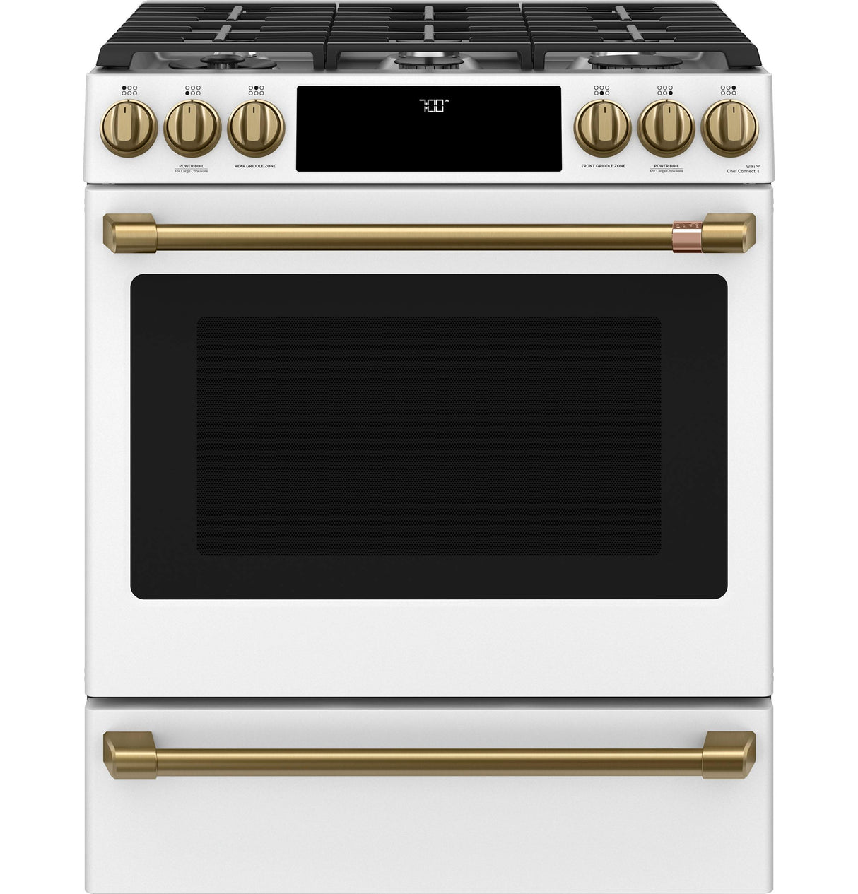 Café™ 30" Smart Slide-In, Front-Control, Gas Range with Convection Oven