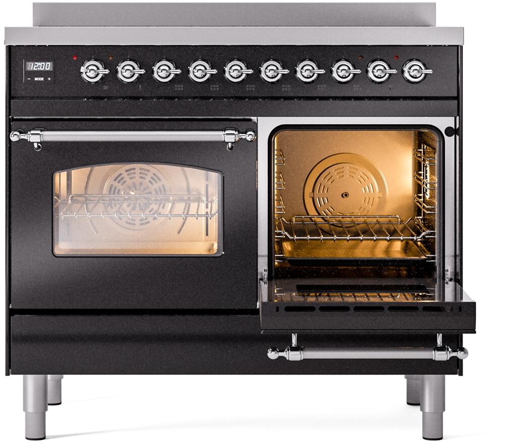 Nostalgie II 40 Inch Electric Freestanding Range in Glossy Black with Chrome Trim