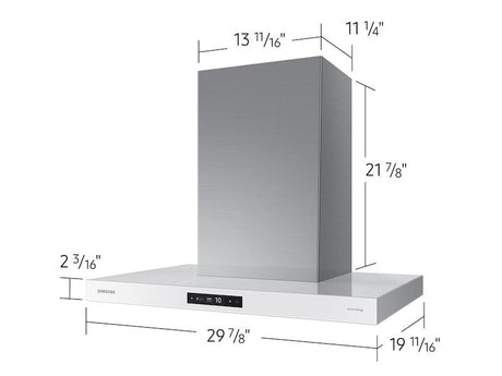 30" Bespoke Smart Wall Mount Hood with LCD Display in Clean White