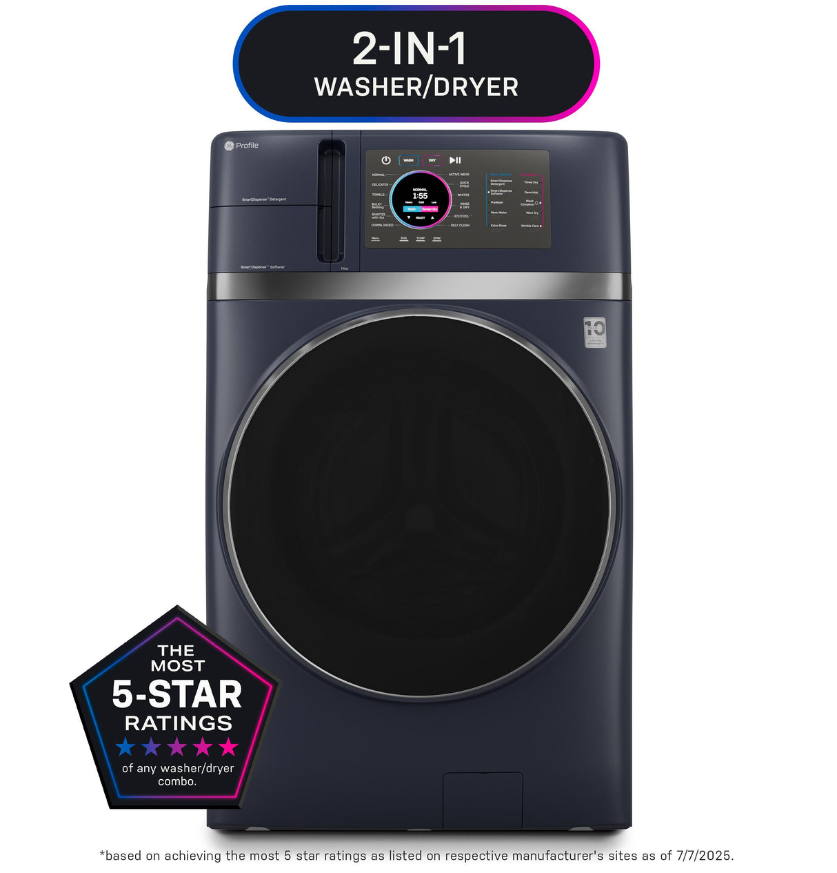 GE Profile™ ENERGY STAR® 4.8 cu. ft. Capacity UltraFast Combo with Ventless Inverter Heat Pump Technology Washer/Dryer
