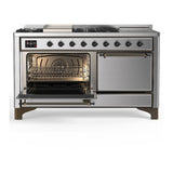 ILVE UM60FSQNR3SSBLP Majestic III 60 inch Dual Fuel Range with 7 Burners, Griddle and French Top, Dual Function Burner with up to 25,000 BTU (Liquid Propane, Solid Door, Stainless Steel, Burnished)