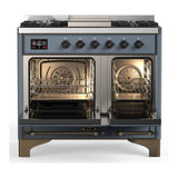 ILVE UMD40FNR3BGB Majestic III 40 inch Dual Fuel Range with 6 Burners and Griddle, Dual Function Burner up to 25,000 BTU (Natural Gas, Triple Glass Door, Blue Grey, Burnished)