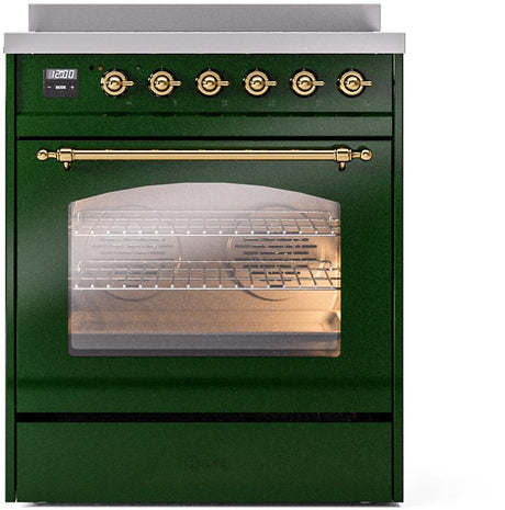 Nostalgie II 30 Inch Electric Freestanding Range in Emerald Green with Brass Trim