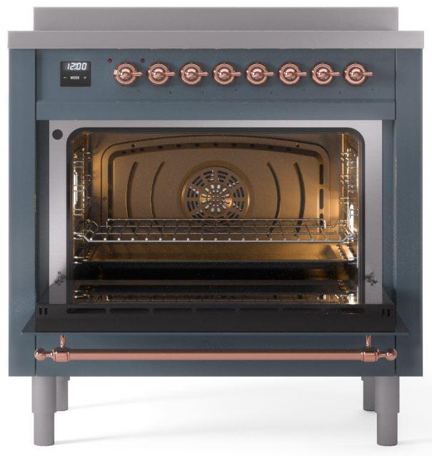 Nostalgie II 36 Inch Electric Freestanding Range in Blue Grey with Copper Trim