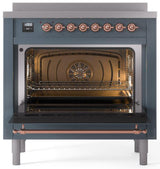 Nostalgie II 36 Inch Electric Freestanding Range in Blue Grey with Copper Trim