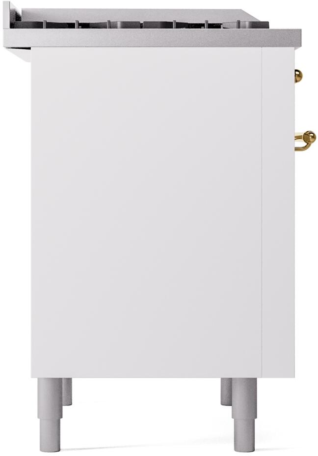 Nostalgie II 36 Inch Dual Fuel Natural Gas Freestanding Range in White with Brass Trim