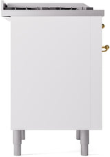 Nostalgie II 36 Inch Dual Fuel Natural Gas Freestanding Range in White with Brass Trim