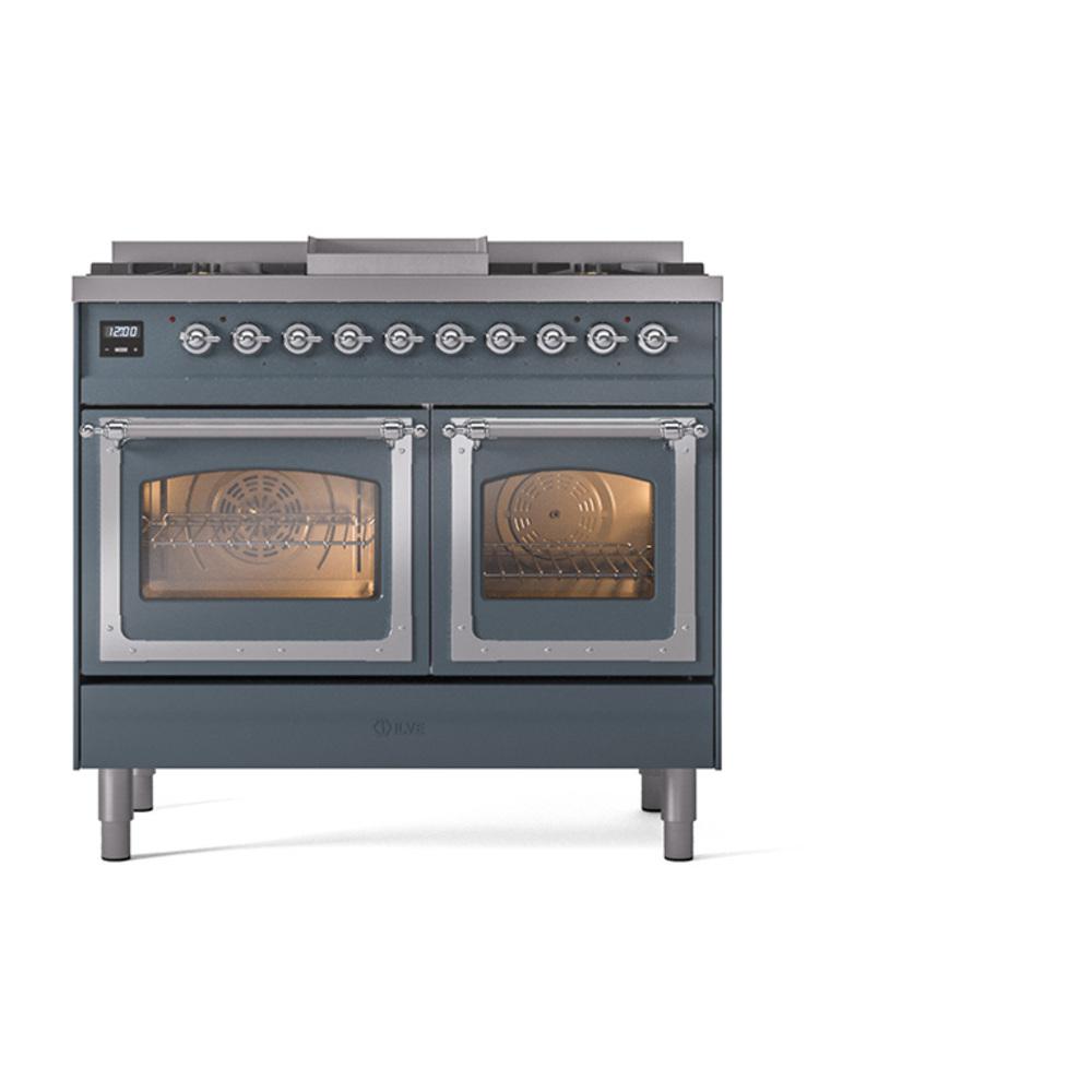 ILVE UND40FNMPBGCLP Nostalgie II Noblesse 40 inch Dual Fuel Range (Liquid Propane, Triple Glass Door, Blue Grey, Chrome)
