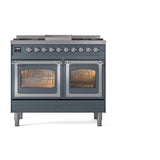 ILVE UND40FNMPBGCLP Nostalgie II Noblesse 40 inch Dual Fuel Range (Liquid Propane, Triple Glass Door, Blue Grey, Chrome)
