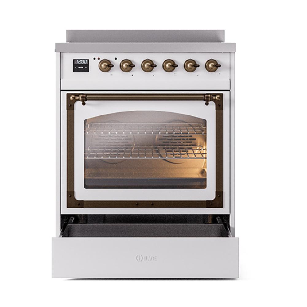 ILVE UNI304NMPWHB Nostalgie II Noblesse 30 inch Induction Range (Triple Glass Door, White, Burnished)