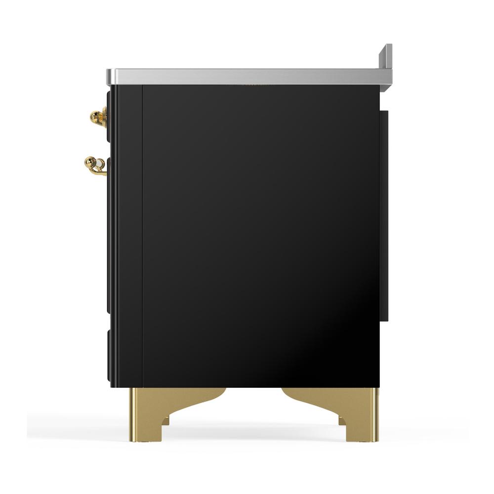 ILVE UMIB48QNR3BKG Majestic III 48 inch Induction Range with 6 Elements, 5.02 cu. ft. Total Oven Capacity (Solid Door, Glossy Black, Brass)