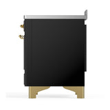 ILVE UMIB48QNR3BKG Majestic III 48 inch Induction Range with 6 Elements, 5.02 cu. ft. Total Oven Capacity (Solid Door, Glossy Black, Brass)
