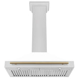 ZLINE 36 in. Autograph Edition Convertible Fingerprint Resistant DuraSnow Stainless Steel Range Hood with White Matte Shell and Champagne Bronze Handle (KB4SNZ-WM36-CB) [Color: Champagne Bronze Accents]