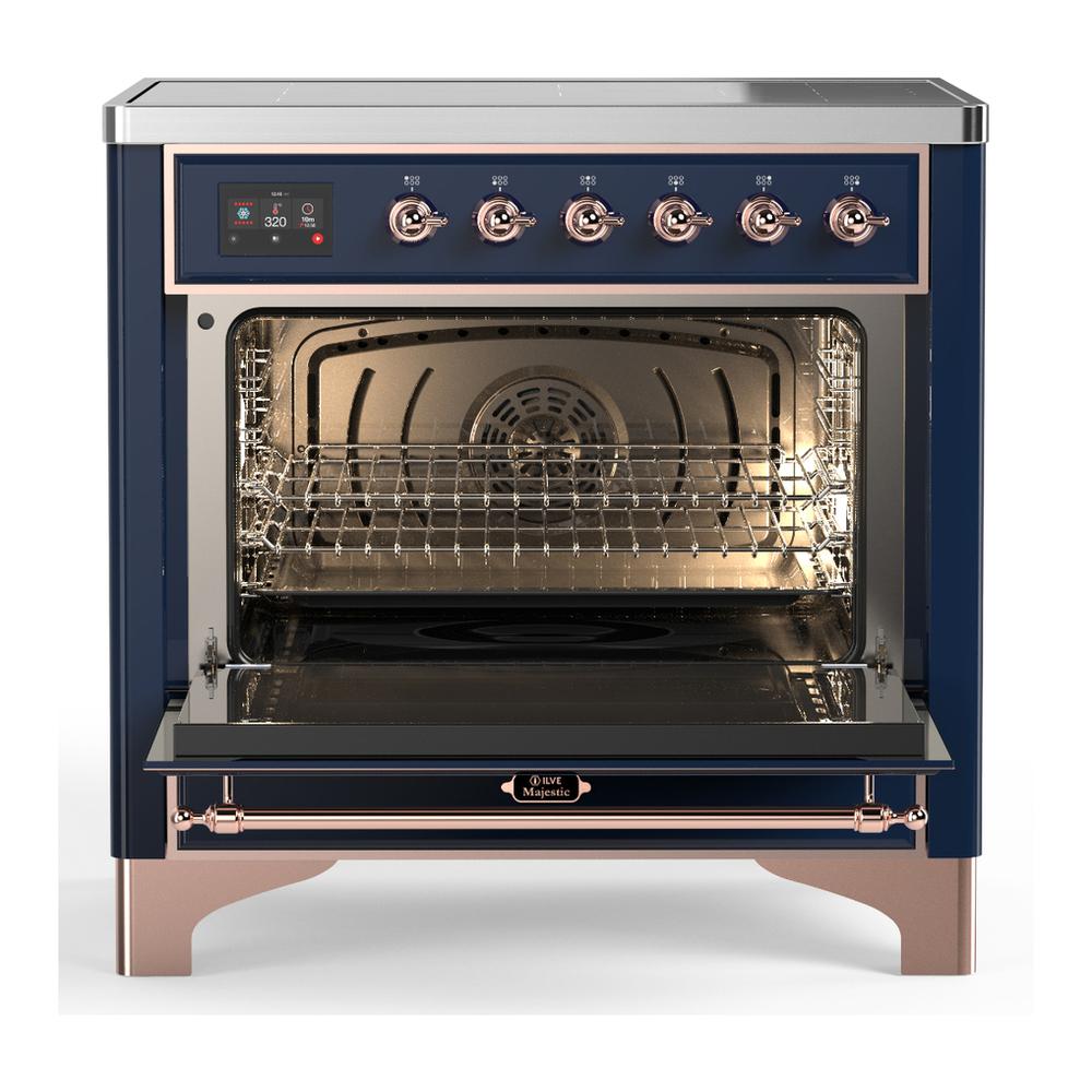 ILVE UMIB36NR3MBP Majestic III 36 inch Induction Range with 6 Elements, 3.5 cu. ft. Total Oven Capacity (Triple Glass Door, Midnight Blue, Copper)