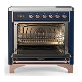 ILVE UMIB36NR3MBP Majestic III 36 inch Induction Range with 6 Elements, 3.5 cu. ft. Total Oven Capacity (Triple Glass Door, Midnight Blue, Copper)
