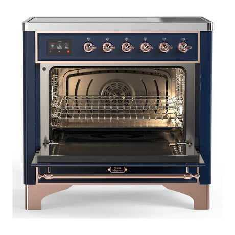 ILVE UMIB36NR3MBP Majestic III 36 inch Induction Range with 6 Elements, 3.5 cu. ft. Total Oven Capacity (Triple Glass Door, Midnight Blue, Copper)