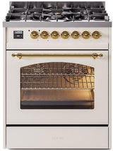 Nostalgie II 30 Inch Dual Fuel Natural Gas Freestanding Range in Antique White with Brass Trim
