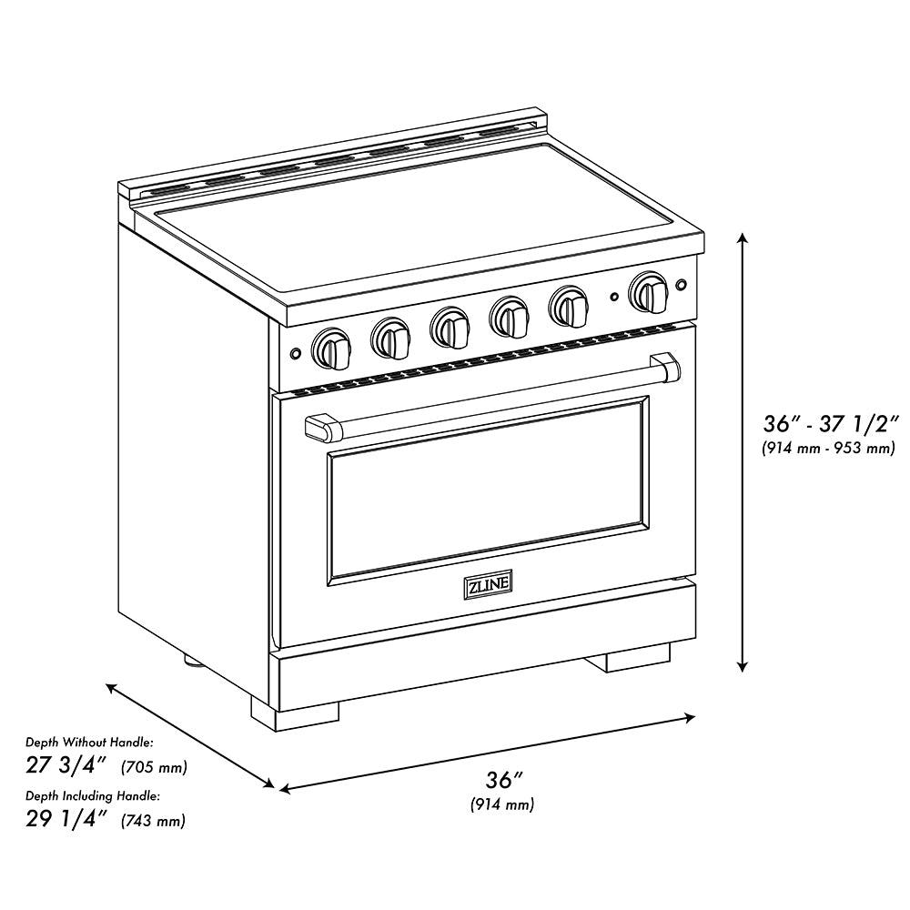 ZLINE Autograph Edition 36 in. 5.2 cu. ft. Paramount Induction Range with 5 Element Cooktop and Electric Convection Oven in Black Stainless Steel with Champagne Bronze Accents (SINRBZ-36-CB)