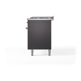 ILVE UN60FQNMPMGGLP Nostalgie II Noblesse 60 inch Dual Fuel Range (9 Sealed Burners + Griddle, Liquid Propane, Solid Door, Graphite Matte, Brass)