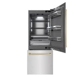 ZLINE Autograph Edition 30 in. 16.1 cu. ft. Built-In Bottom Freezer Refrigerator with Water Dispenser and Ice Maker in DuraSnow' Stainless Steel with Graphite Gray Interior and Champagne Bronze Accents (GRBIVZ-SN-30-CB)
