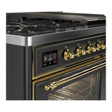 ILVE UM48FNR3MGG Majestic III 48 inch Dual Fuel Range with 8 Burners and Griddle, Dual Function Burner up to 25,000 BTU (Natural Gas, Triple Glass Door, Graphite Matte, Brass)