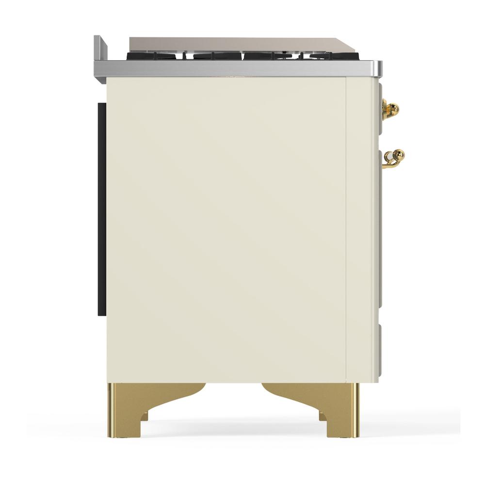 ILVE UMD40FNR3AWG Majestic III 40 inch Dual Fuel Range with 6 Burners and Griddle, Dual Function Burner up to 25,000 BTU (Natural Gas, Triple Glass Door, Antique White, Brass)