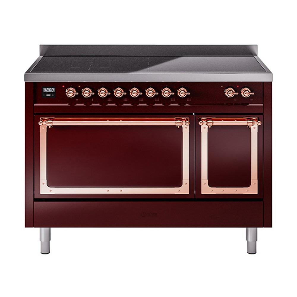 ILVE UNI486QNMPBUP Nostalgie II Noblesse 48 inch Induction Range (Solid Door, Burgundy, Copper)