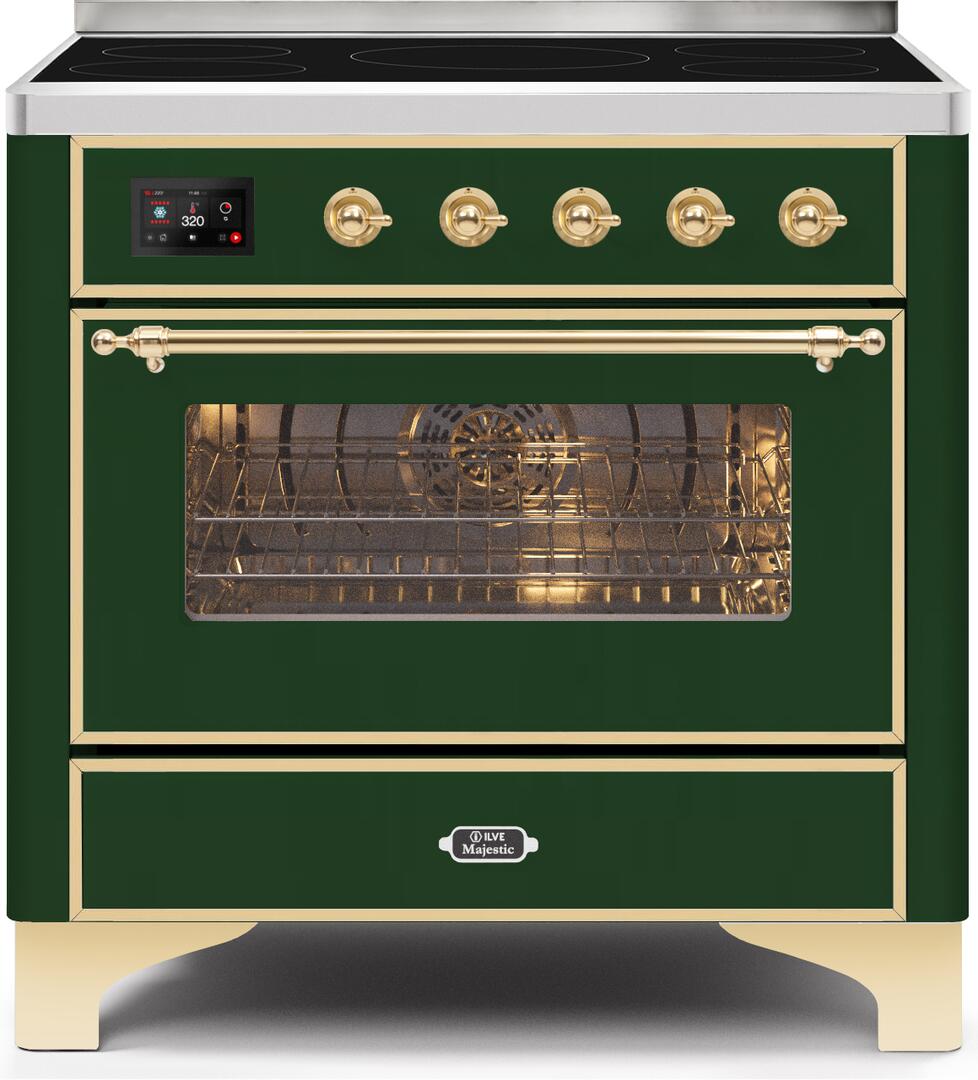 Majestic II 36 Inch Electric Freestanding Range in Emerald Green with Brass Trim