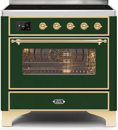 Majestic II 36 Inch Electric Freestanding Range in Emerald Green with Brass Trim