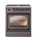 ILVE UN30NMPMGBLP Nostalgie II Noblesse 30 inch Dual Fuel Range (Liquid Propane, Triple Glass Door, Graphite Matte, Burnished)