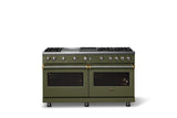 60"W. Sealed Burner Gas Range (Finish: Martini, Trim: Brushed Brass, Fuel: Propane)