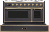 Majestic II 48 Inch Dual Fuel Liquid Propane Freestanding Range in Matte Graphite with Brass Trim