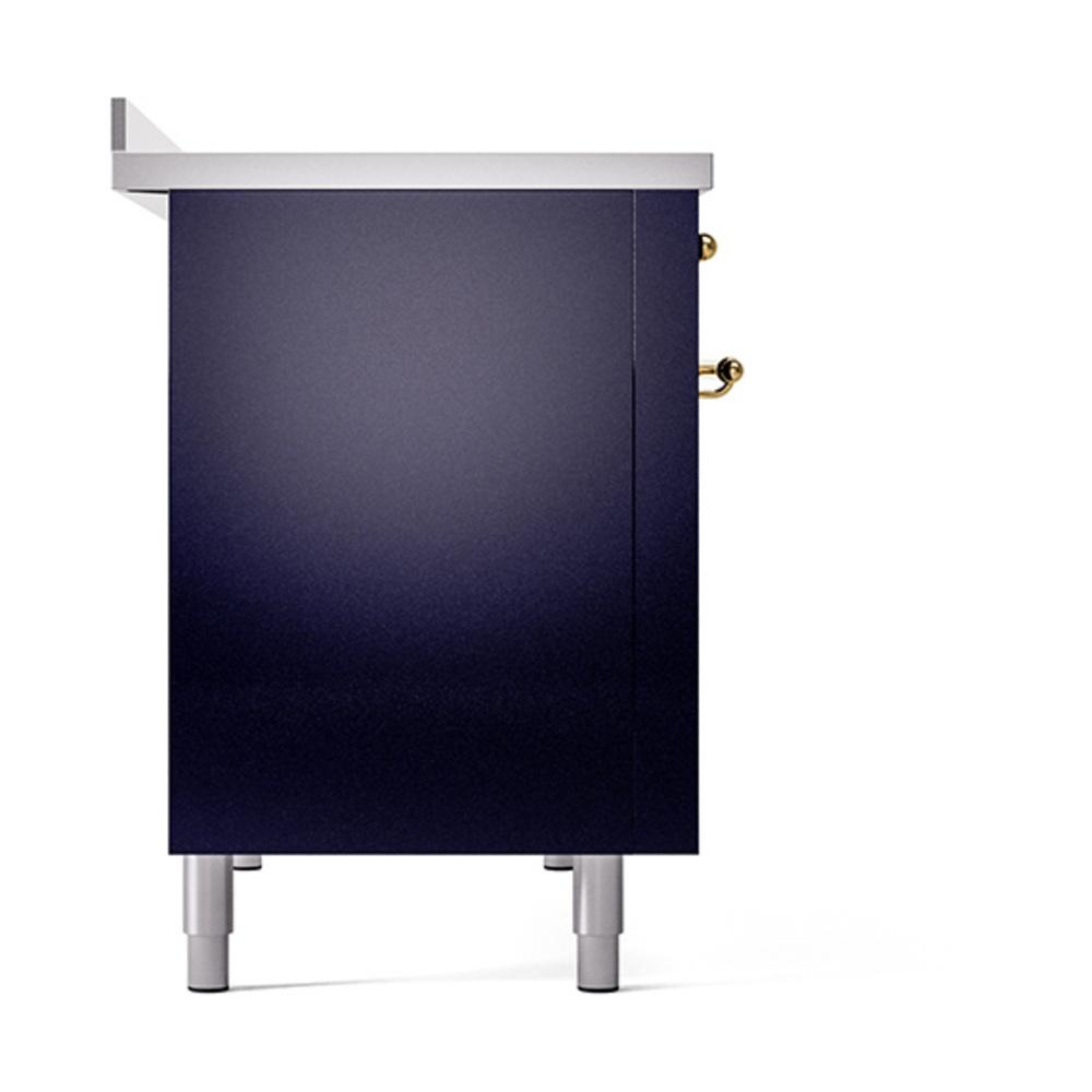 ILVE UNI486QNMPMBG Nostalgie II Noblesse 48 inch Induction Range (Solid Door, Midnight Blue, Brass)