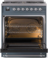 Nostalgie II 30 Inch Dual Fuel Liquid Propane Freestanding Range in Blue Grey with Chrome Trim