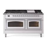 ILVE UN60FNMPWHC Nostalgie II Noblesse 60 inch Dual Fuel Range (9 Sealed Burners + Griddle, Natural Gas, Triple Glass Door, White, Chrome)