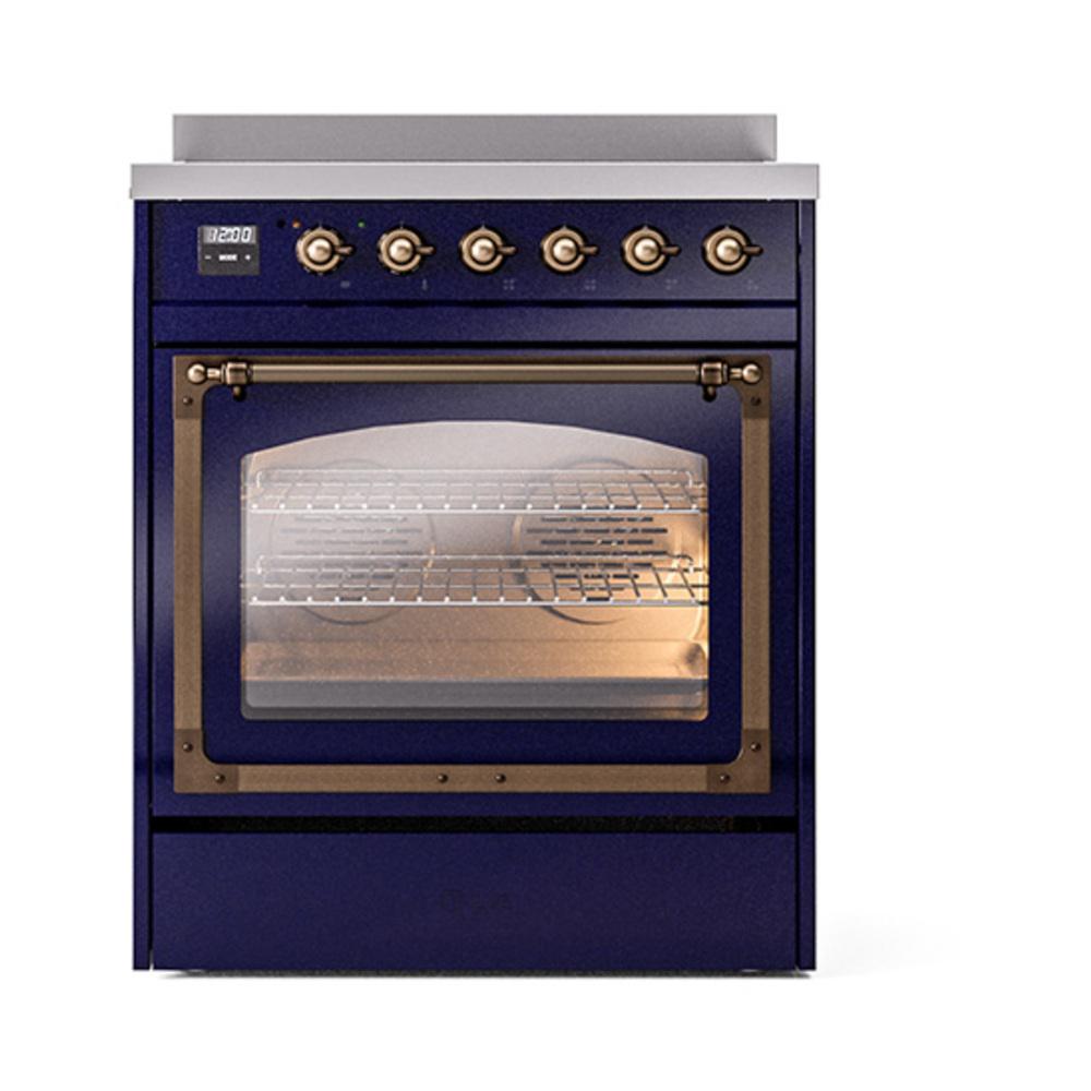 ILVE UNI304NMPMBB Nostalgie II Noblesse 30 inch Induction Range (Triple Glass Door, Midnight Blue, Burnished)