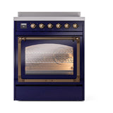 ILVE UNI304NMPMBB Nostalgie II Noblesse 30 inch Induction Range (Triple Glass Door, Midnight Blue, Burnished)