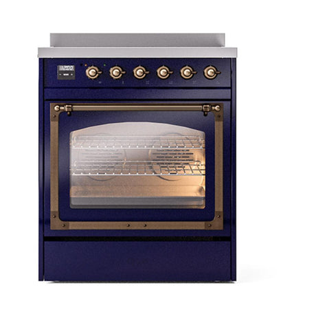 ILVE UNI304NMPMBB Nostalgie II Noblesse 30 inch Induction Range (Triple Glass Door, Midnight Blue, Burnished)