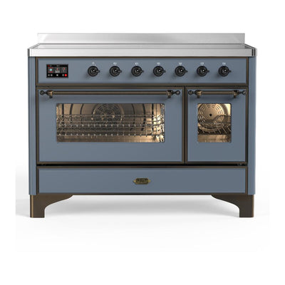 ILVE UMIB48NR3BGB Majestic III 48 inch Induction Range with 6 Elements, 5.02 cu. ft. Total Oven Capacity (Triple Glass Door, Blue Grey, Burnished)