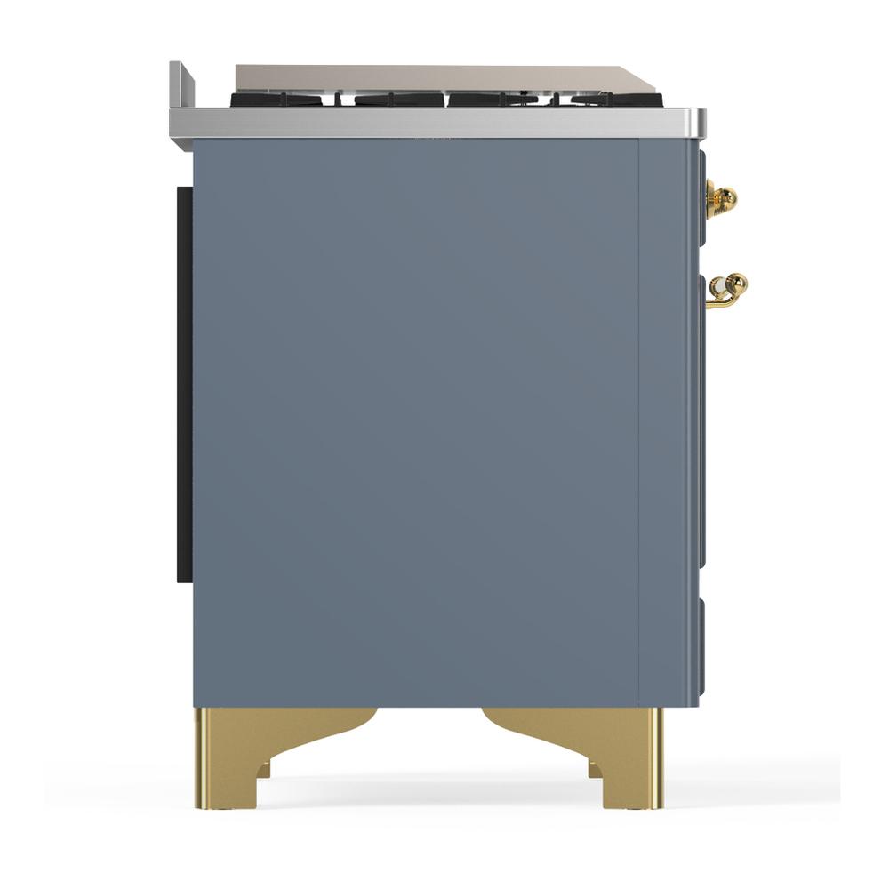 ILVE UM60FNR3BGG Majestic III 60 inch Dual Fuel Range with 9 Burners and Griddle, Dual Function Burner up to 25,000 BTU (Natural Gas, Triple Glass Door, Blue Grey, Brass)