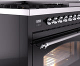 Nostalgie II 48 Inch Dual Fuel Natural Gas Freestanding Range in Glossy Black with Chrome Trim