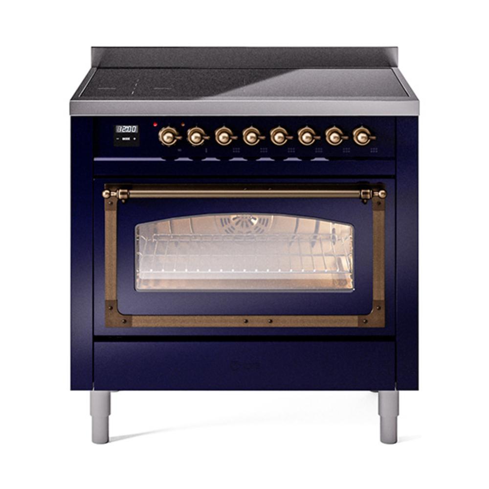 ILVE UNI366NMPMBB Nostalgie II Noblesse 36 inch Induction Range (Triple Glass Door, Midnight Blue, Burnished)